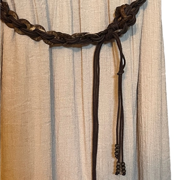 Beige Maxi Sleeveless Dress with Brown Belt Women’s - Picture 6 of 9